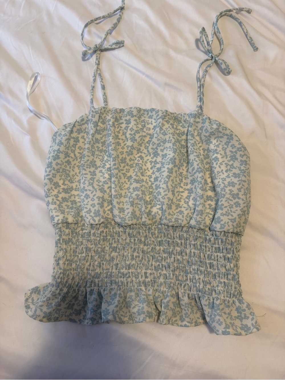 Monteau Los Angeles Floral Smocked Crop Top with Tie Straps.